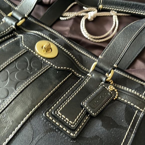 Coach Hampton Black C Monogram Leather/Canvas Satchel Handbag - Picture 8 of 15